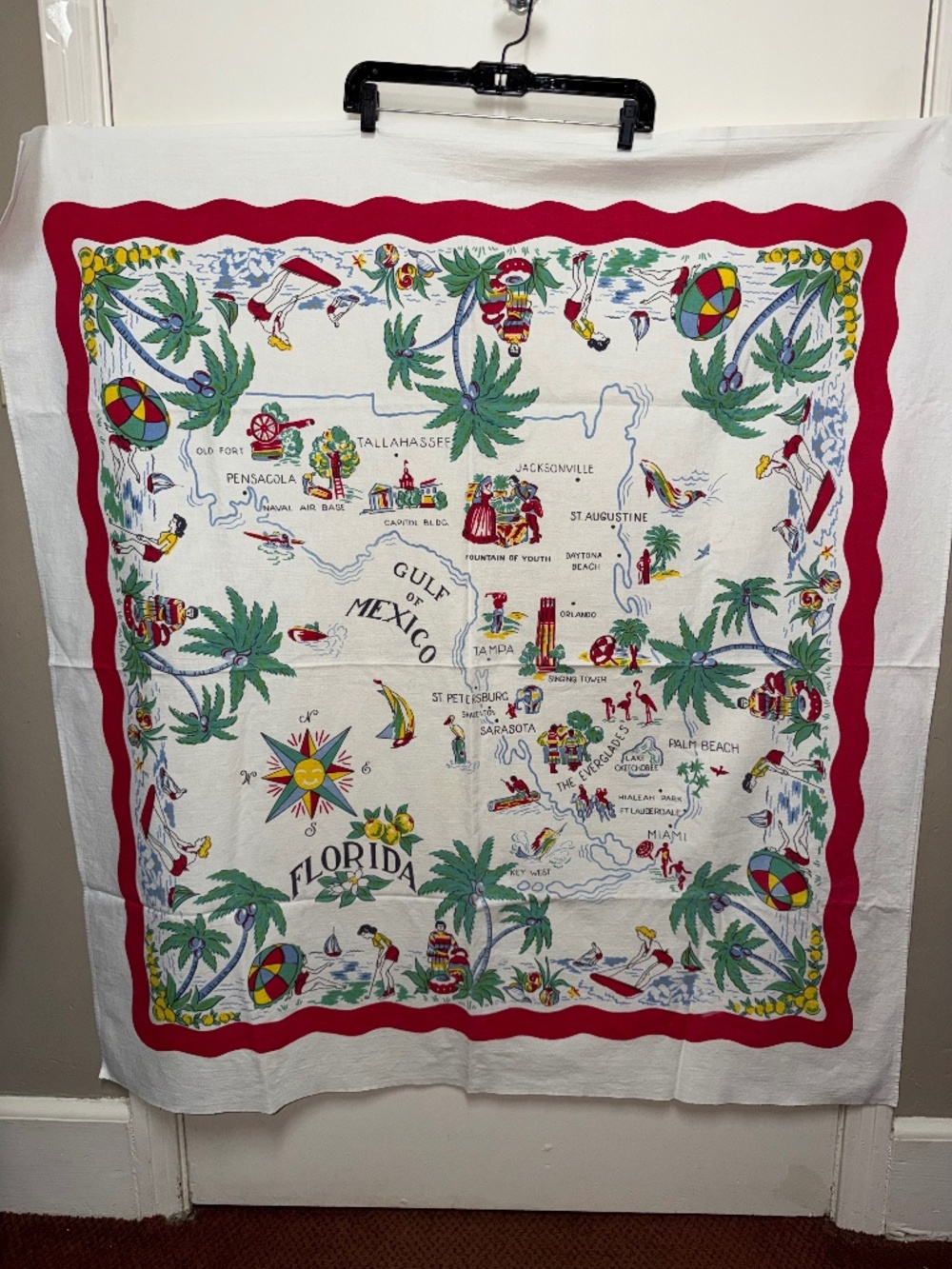 Large Vintage FLORIDA State Tablecloth Souvenir Tablecloth